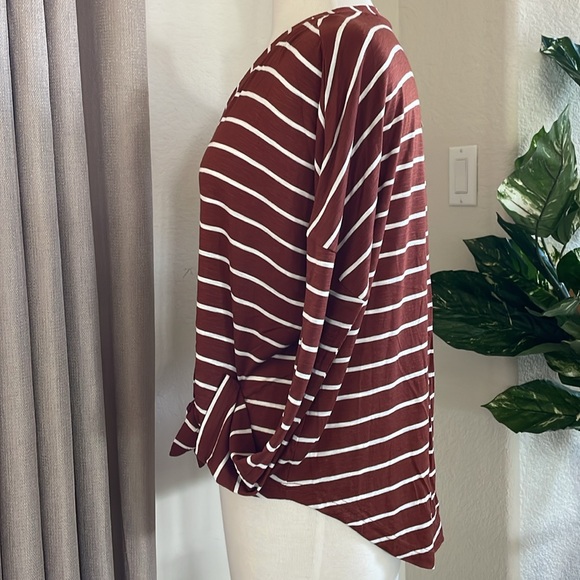 Brick and white striped high-Lowe button front top. - Picture 2 of 3